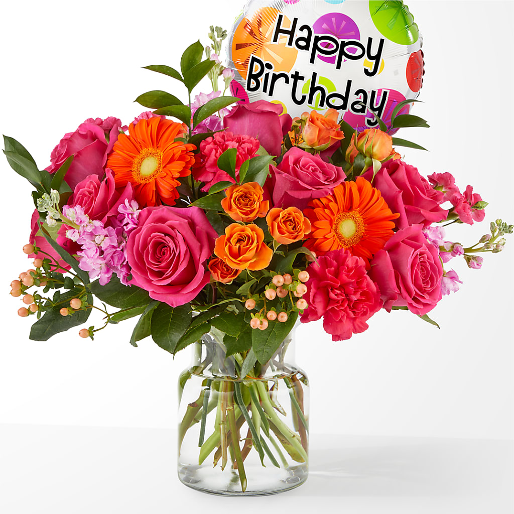 Fiesta Bouquet with Birthday Balloon – LILY'S FLORAL DESIGN & GIFTS, Aberdeen SD